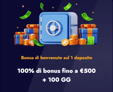 Bonus di benvenuto primo deposito 100 fino a 500 euro 100 giri gratis